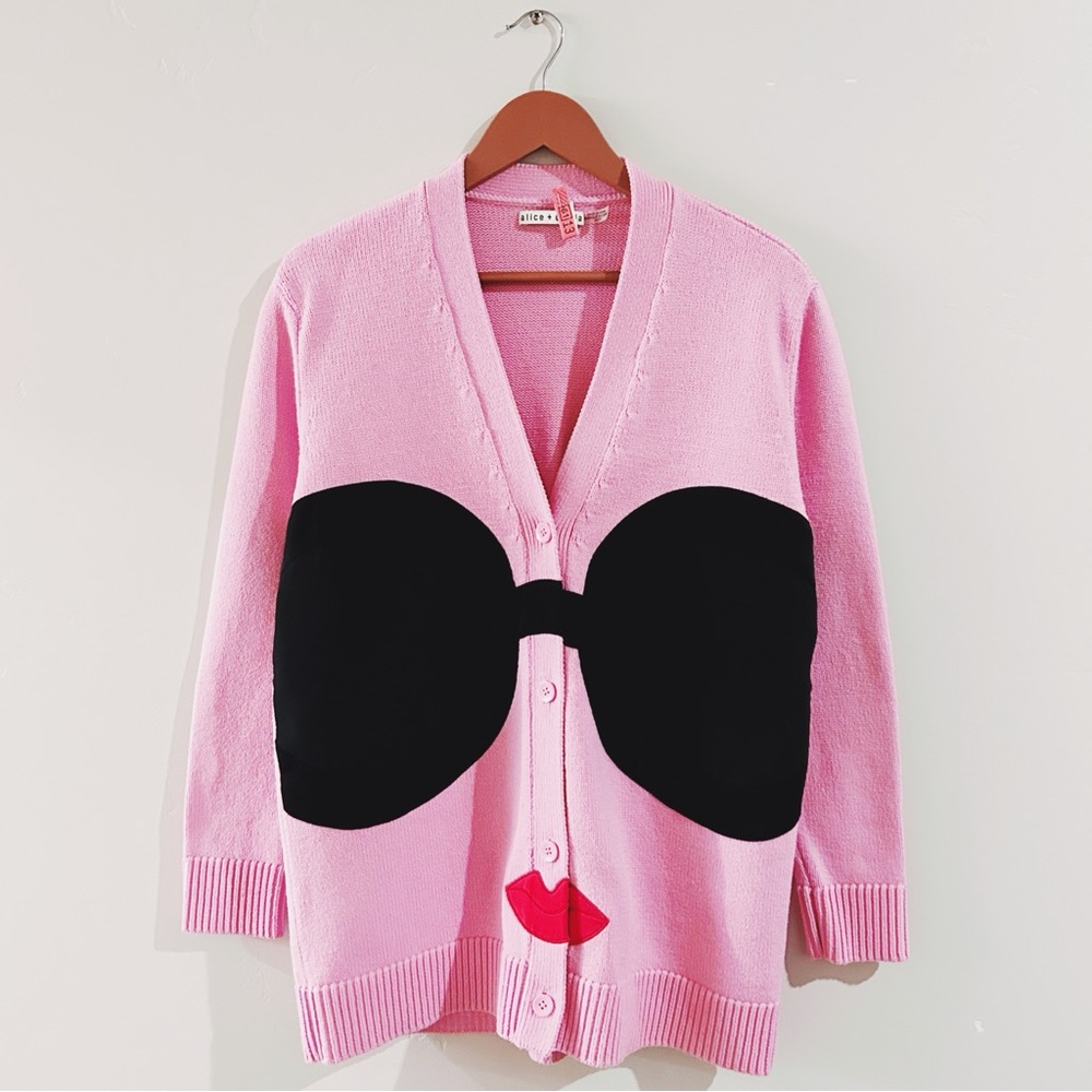 alice + olivia | bradford stace face grandpa cardigan in electric pink ↷ - Picture 2 of 16